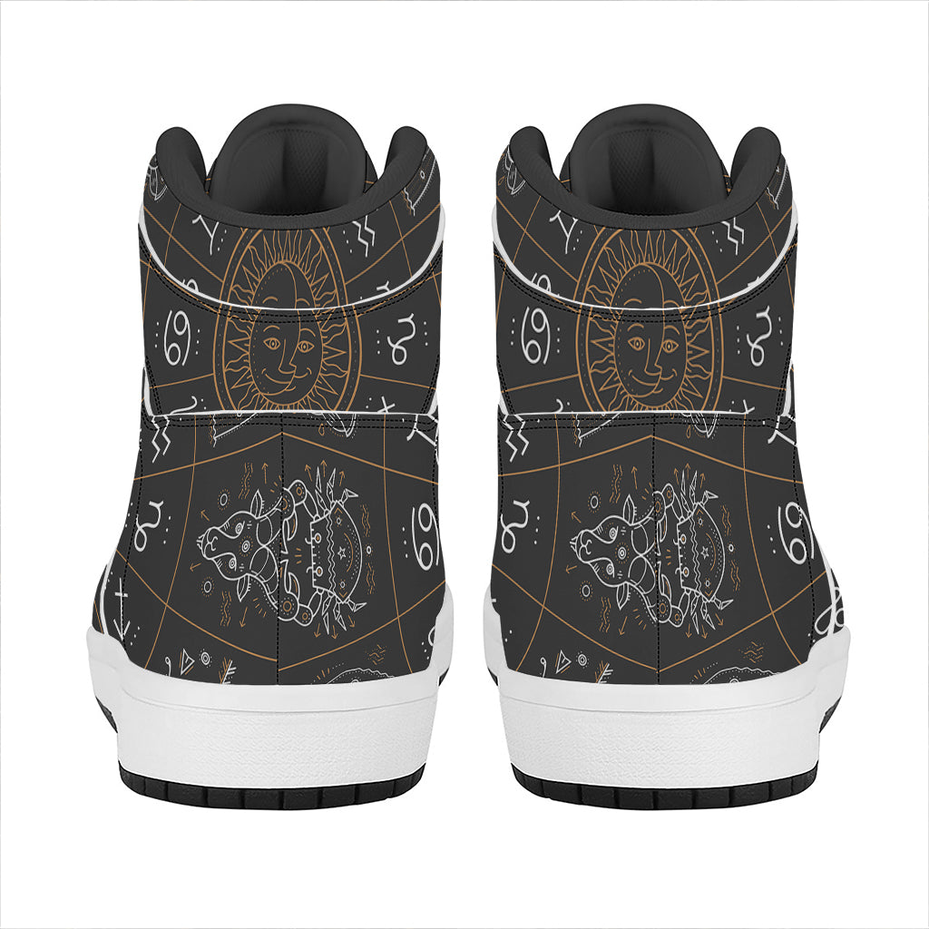 Vintage Zodiac Circle Print High Top Leather Sneakers