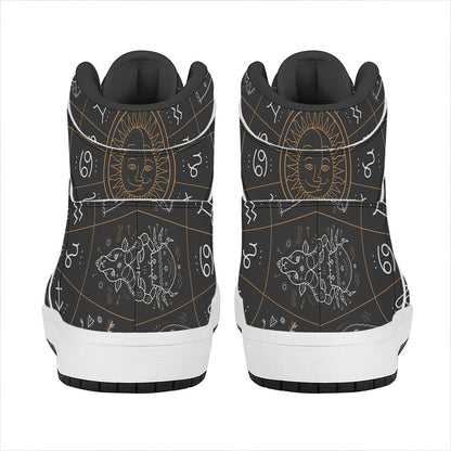 Vintage Zodiac Circle Print High Top Leather Sneakers