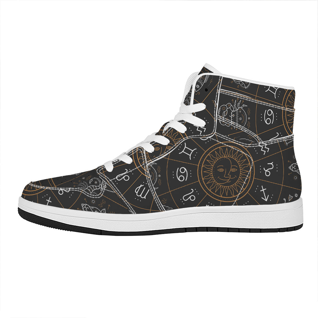 Vintage Zodiac Circle Print High Top Leather Sneakers