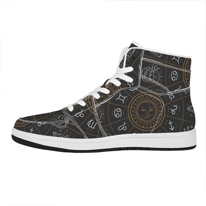 Vintage Zodiac Circle Print High Top Leather Sneakers