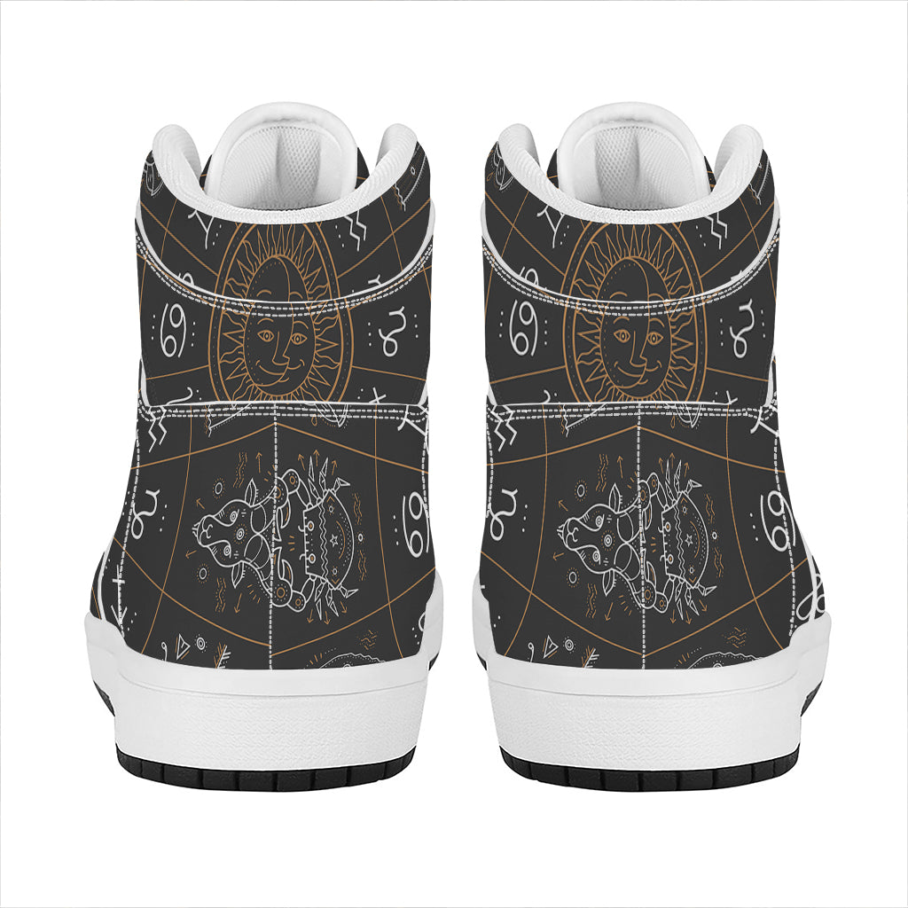 Vintage Zodiac Circle Print High Top Leather Sneakers