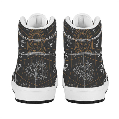 Vintage Zodiac Circle Print High Top Leather Sneakers