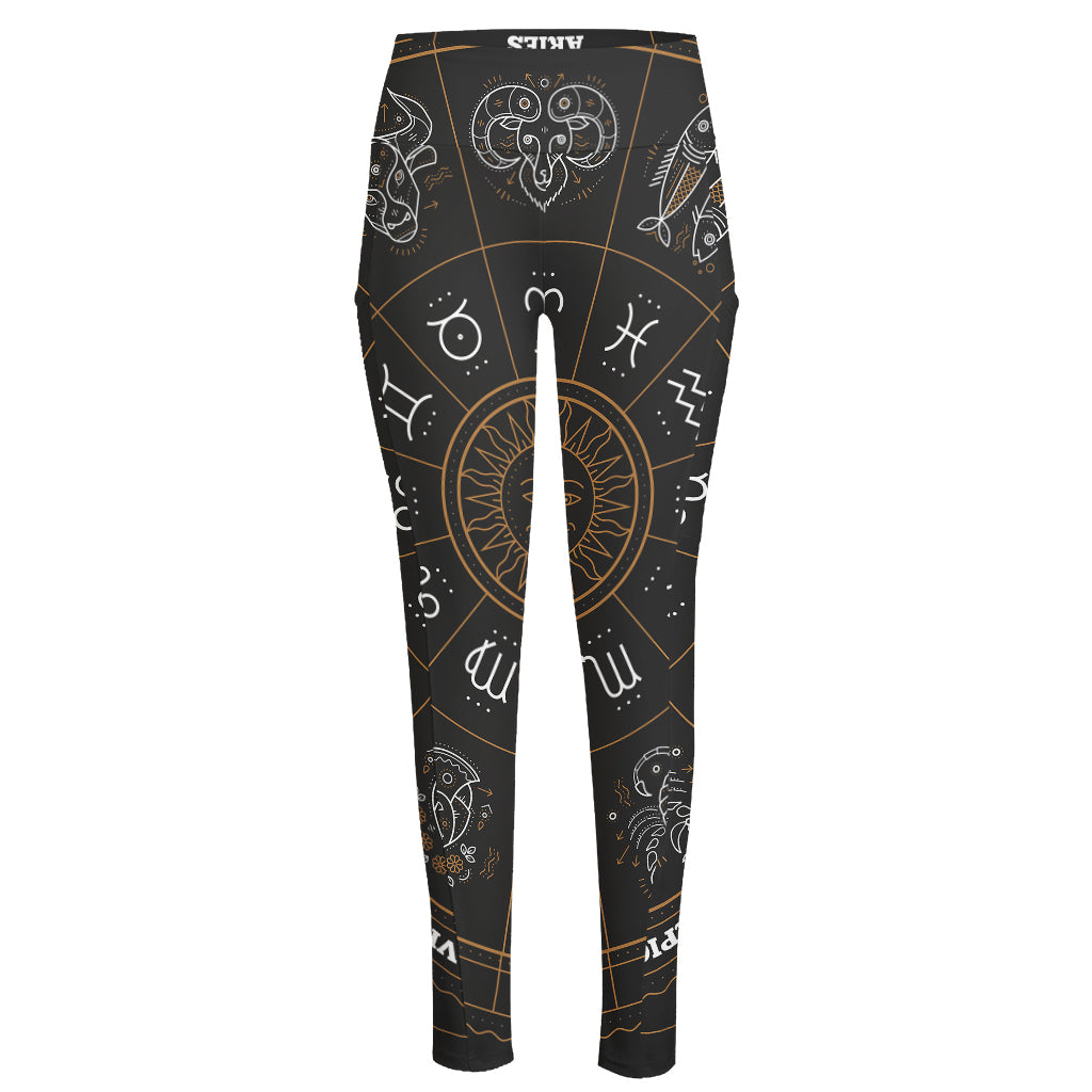 Vintage Zodiac Circle Print High-Waisted Pocket Leggings