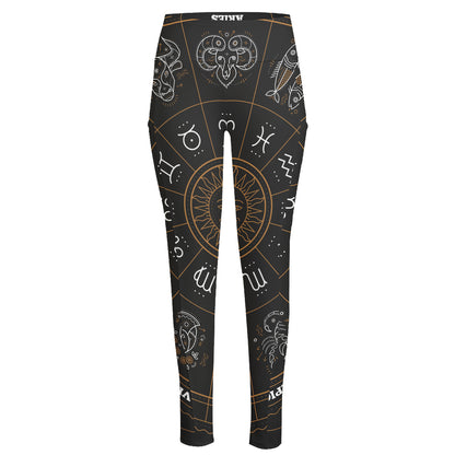 Vintage Zodiac Circle Print High-Waisted Pocket Leggings