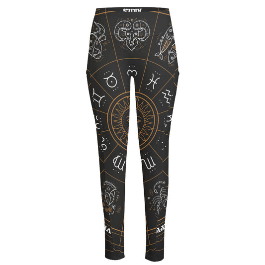 Vintage Zodiac Circle Print High-Waisted Pocket Leggings