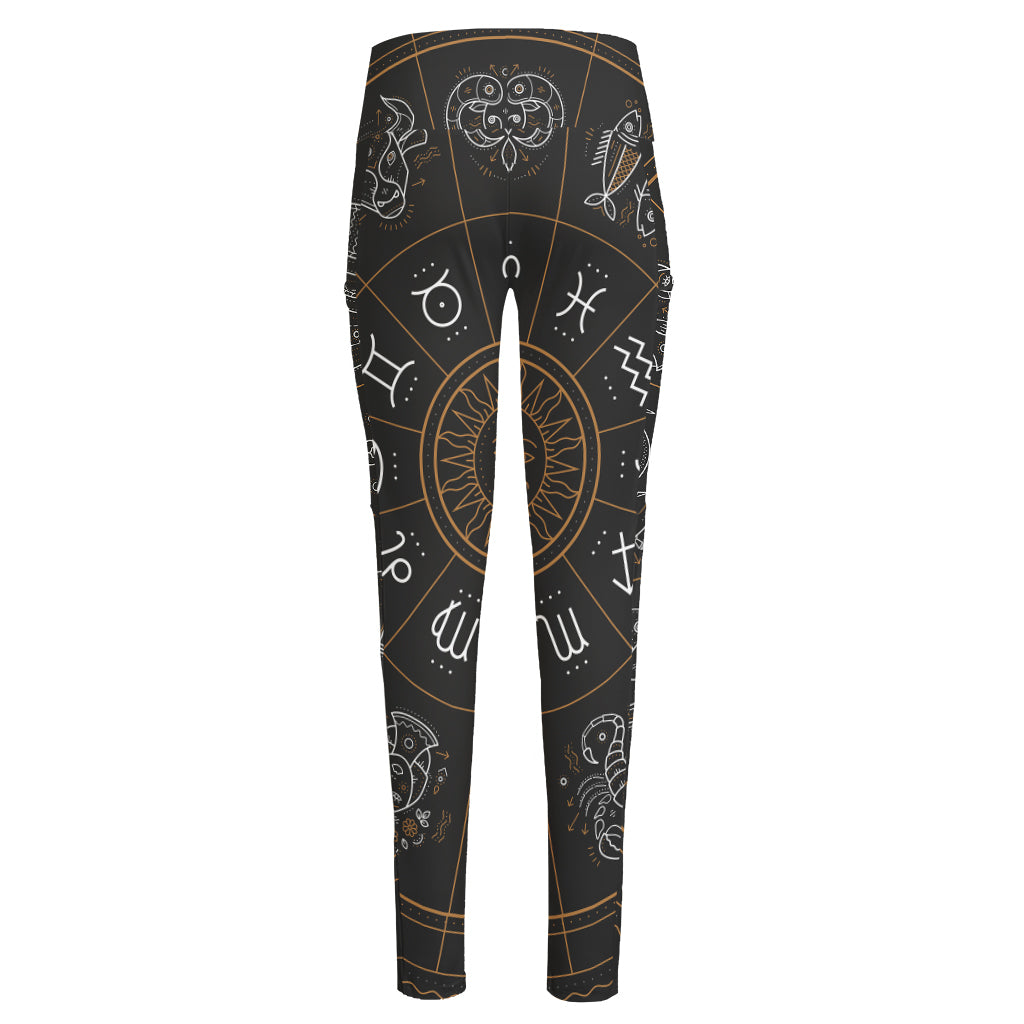 Vintage Zodiac Circle Print High-Waisted Pocket Leggings