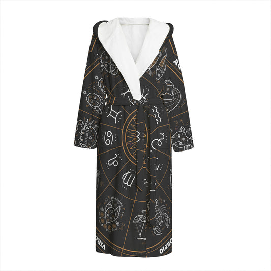 Vintage Zodiac Circle Print Hooded Bathrobe