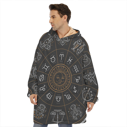 Vintage Zodiac Circle Print Hoodie Blanket