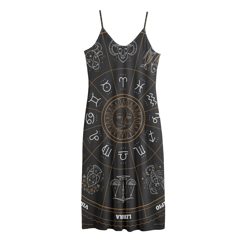 Vintage Zodiac Circle Print Jersey Midi Cami Dress