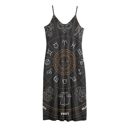Vintage Zodiac Circle Print Jersey Midi Cami Dress