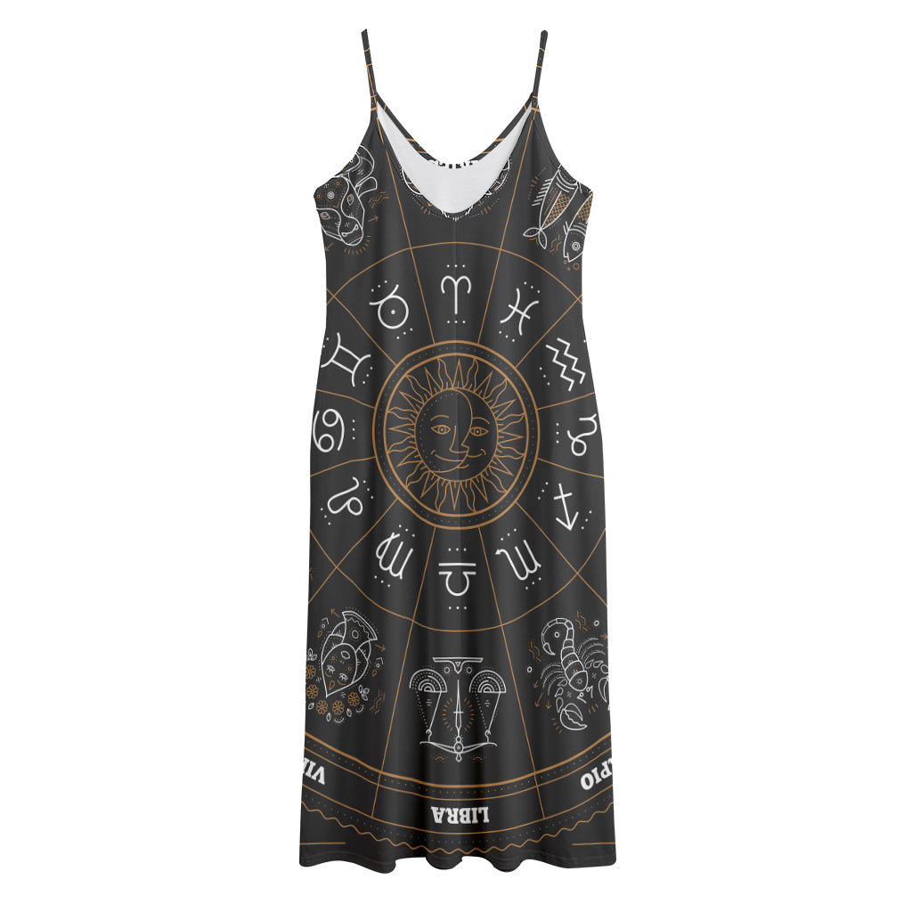 Vintage Zodiac Circle Print Jersey Midi Cami Dress