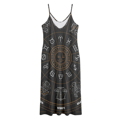 Vintage Zodiac Circle Print Jersey Midi Cami Dress