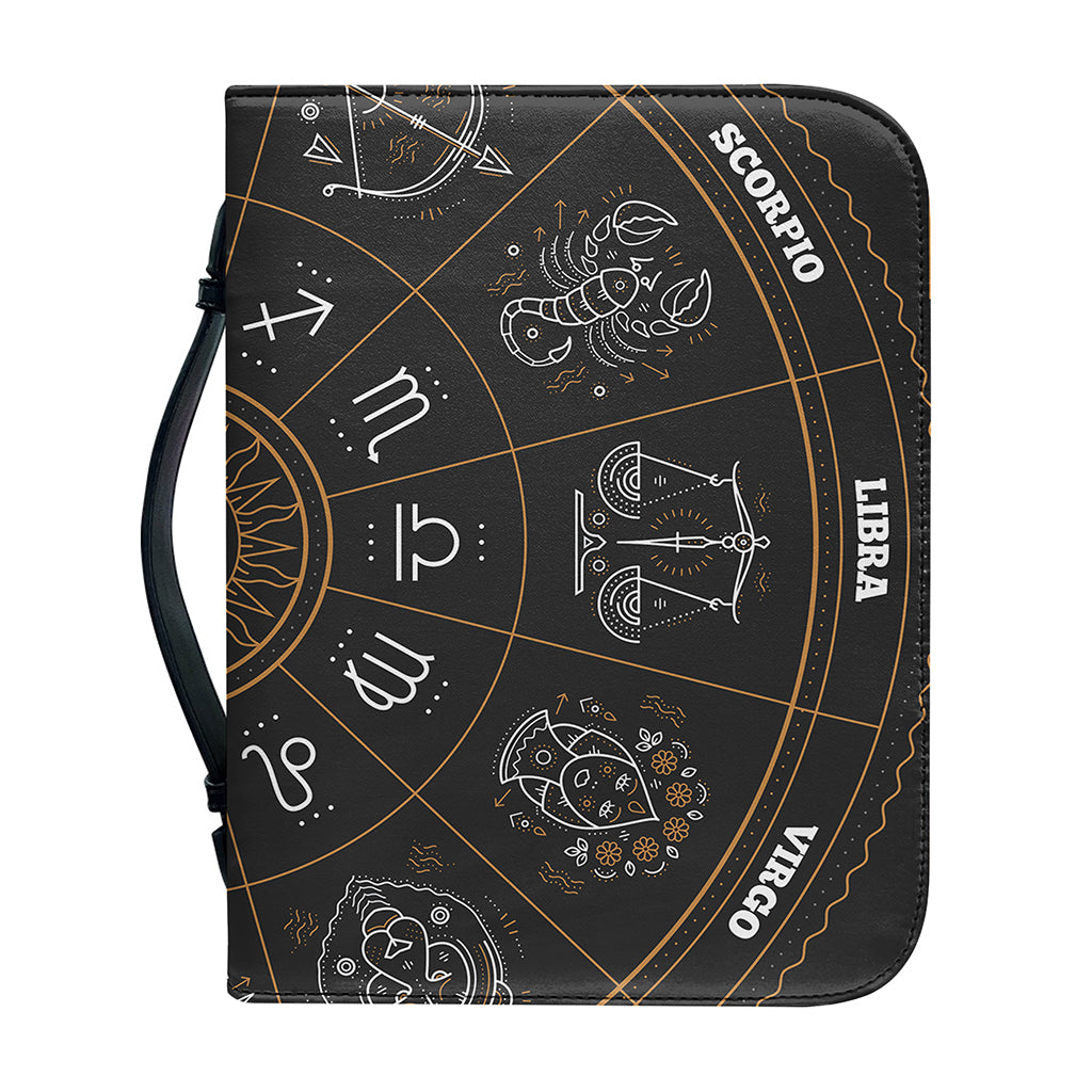 Vintage Zodiac Circle Print Leather Bible Cover
