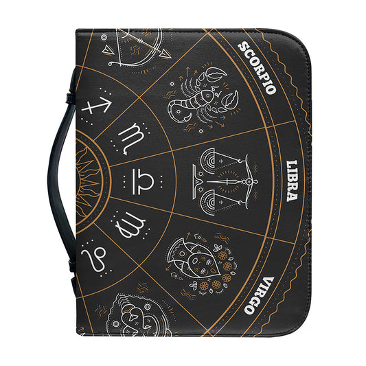 Vintage Zodiac Circle Print Leather Bible Cover