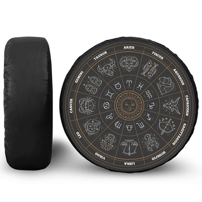 Vintage Zodiac Circle Print Leather Spare Tire Cover