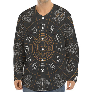 Vintage Zodiac Circle Print Long Sleeve Baseball Jersey