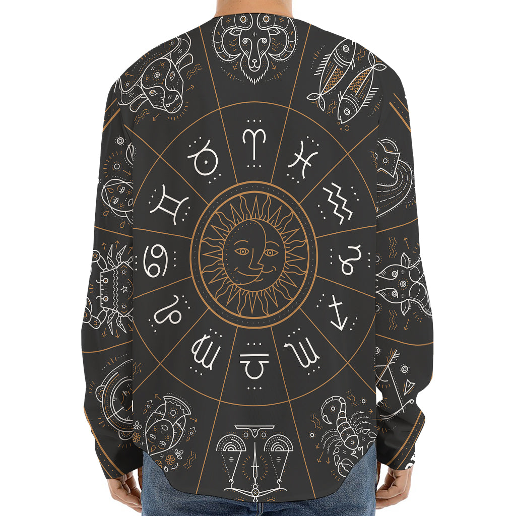 Vintage Zodiac Circle Print Long Sleeve Baseball Jersey