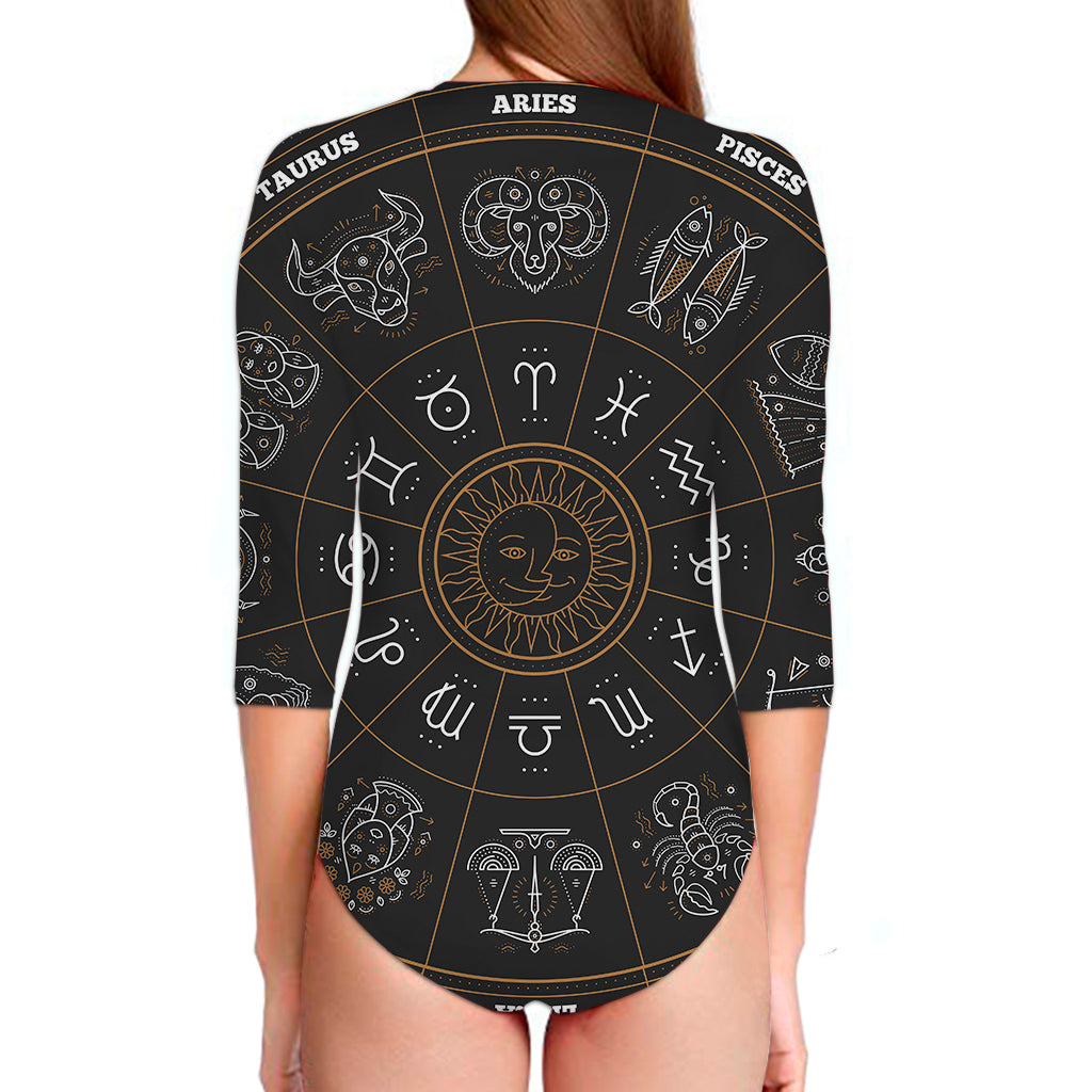 Vintage Zodiac Circle Print Long Sleeve Swimsuit