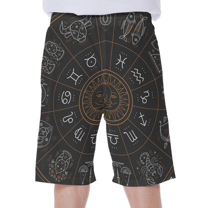 Vintage Zodiac Circle Print Men's Beach Shorts