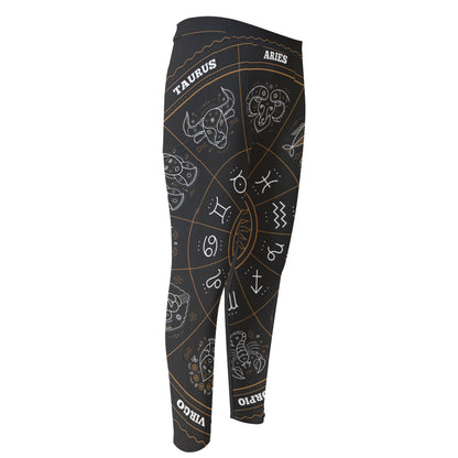 Vintage Zodiac Circle Print Men's Compression Pants