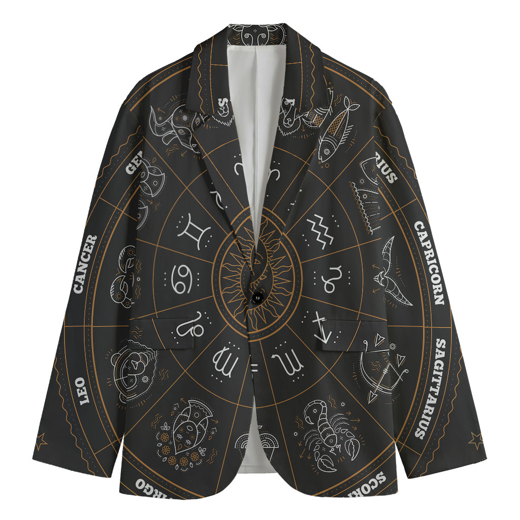 Vintage Zodiac Circle Print Men's Cotton Blazer