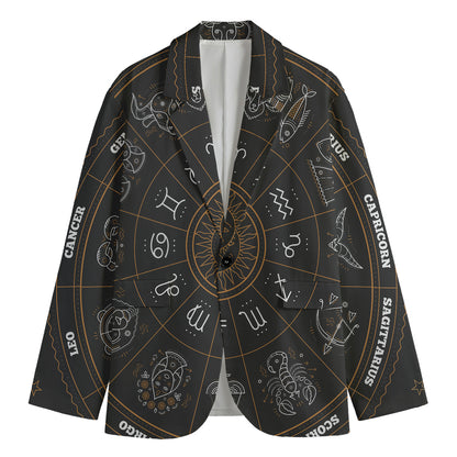 Vintage Zodiac Circle Print Men's Cotton Blazer