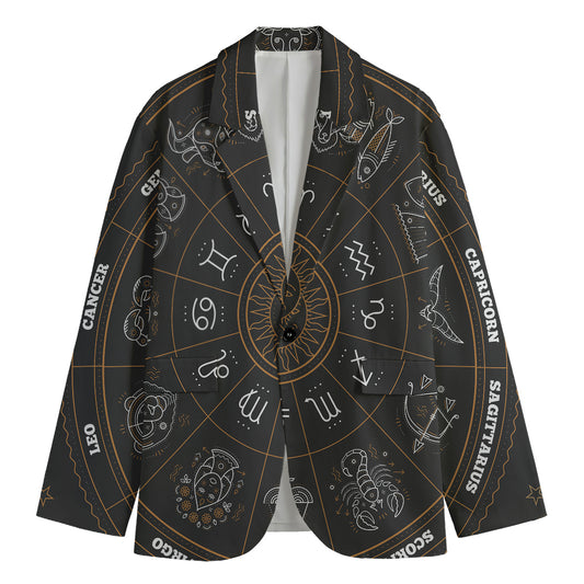 Vintage Zodiac Circle Print Men's Cotton Blazer