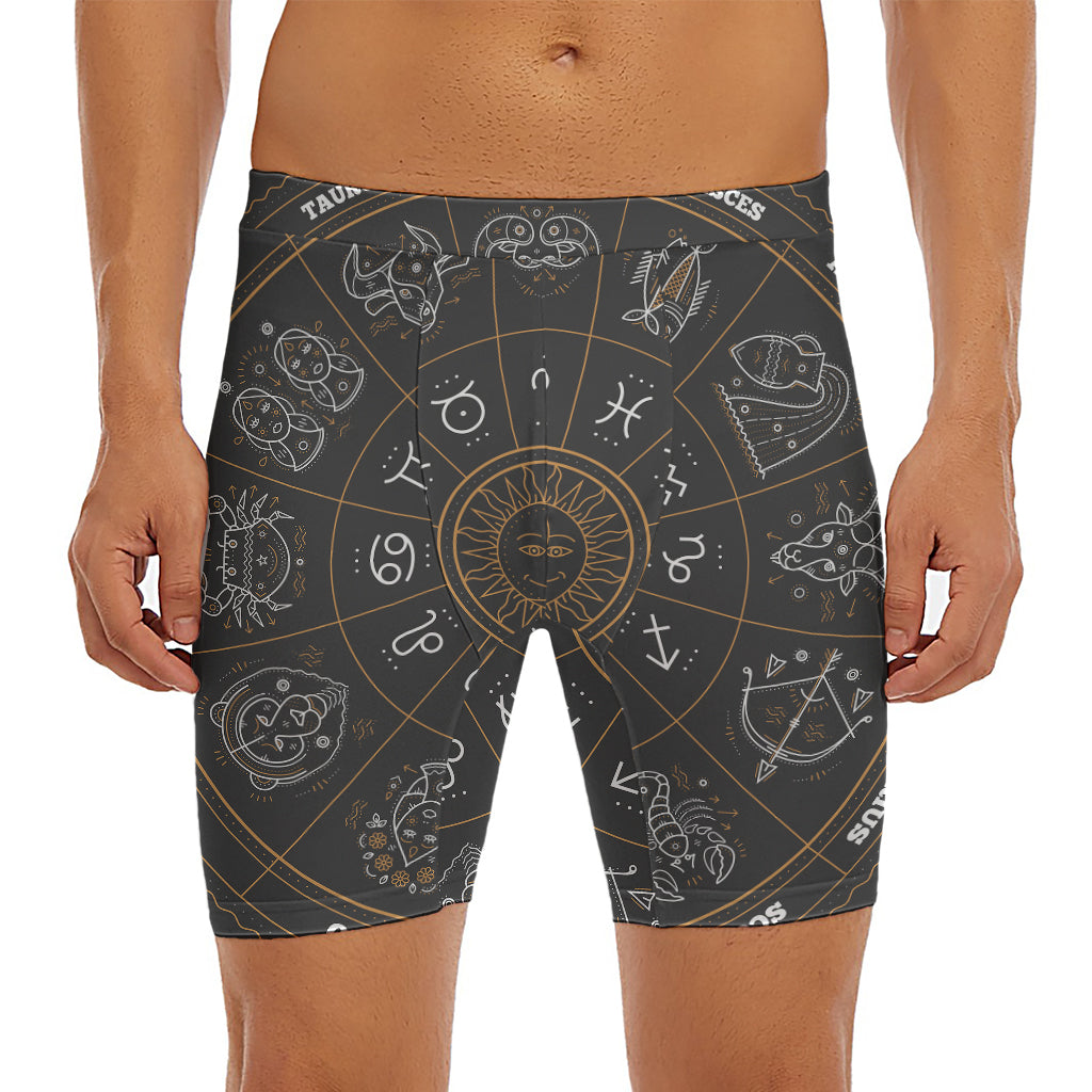 Vintage Zodiac Circle Print Men's Long Boxer Briefs