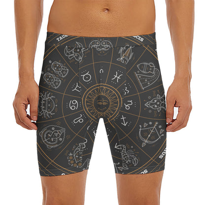 Vintage Zodiac Circle Print Men's Long Boxer Briefs