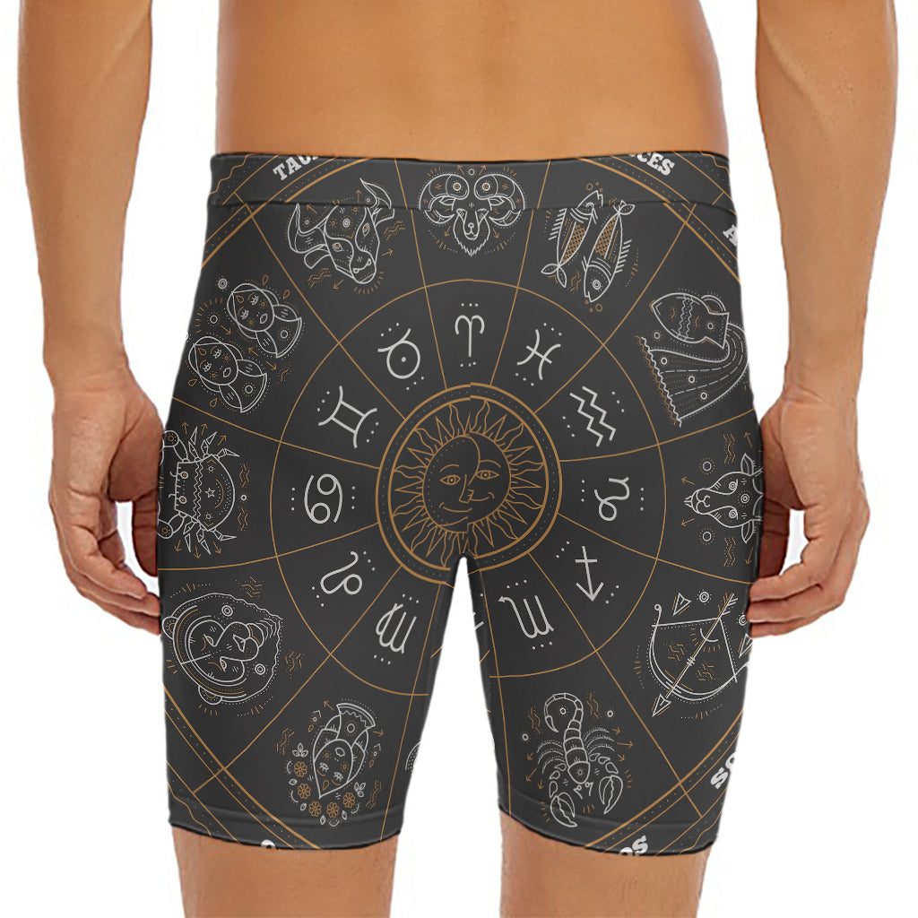 Vintage Zodiac Circle Print Men's Long Boxer Briefs