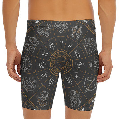 Vintage Zodiac Circle Print Men's Long Boxer Briefs