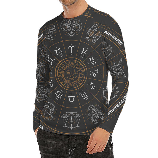 Vintage Zodiac Circle Print Men's Long Sleeve Rash Guard