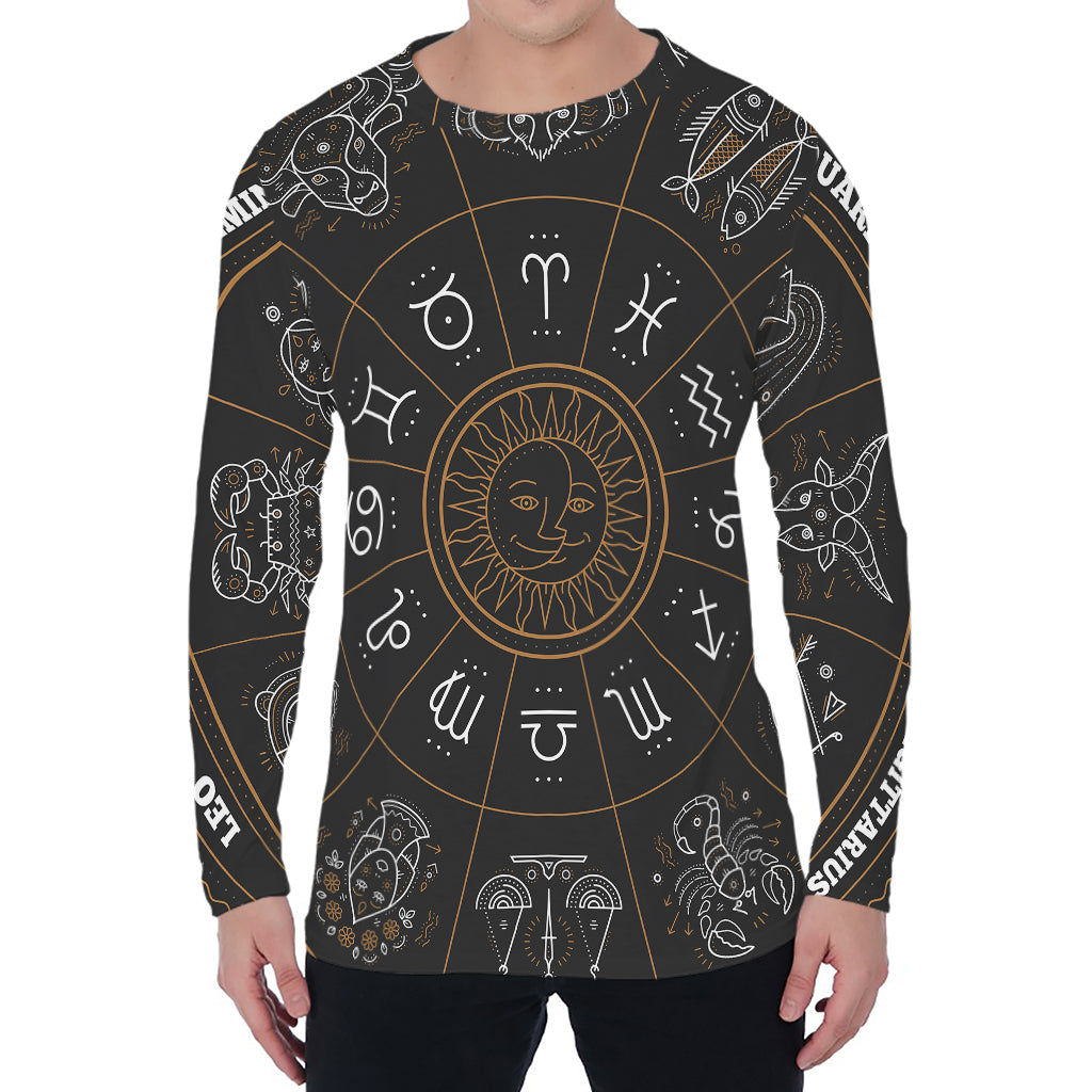 Vintage Zodiac Circle Print Men's Long Sleeve T-Shirt