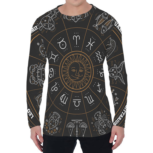 Vintage Zodiac Circle Print Men's Long Sleeve T-Shirt