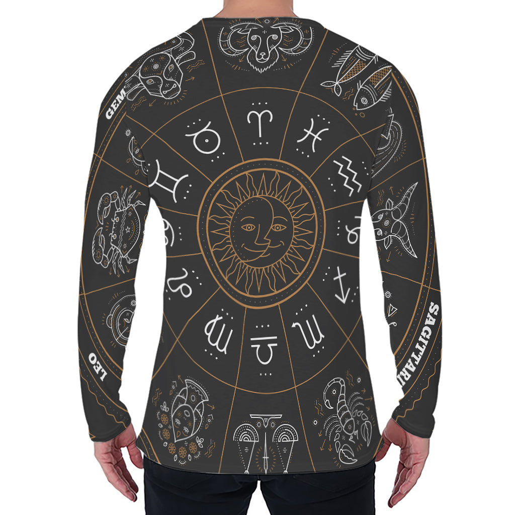Vintage Zodiac Circle Print Men's Long Sleeve T-Shirt