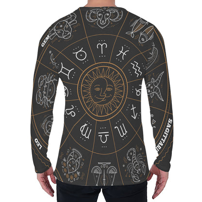 Vintage Zodiac Circle Print Men's Long Sleeve T-Shirt
