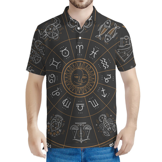 Vintage Zodiac Circle Print Men's Polo Shirt