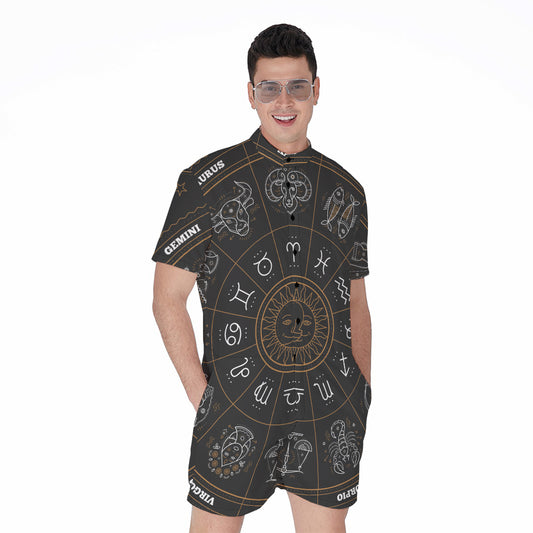 Vintage Zodiac Circle Print Men's Rompers