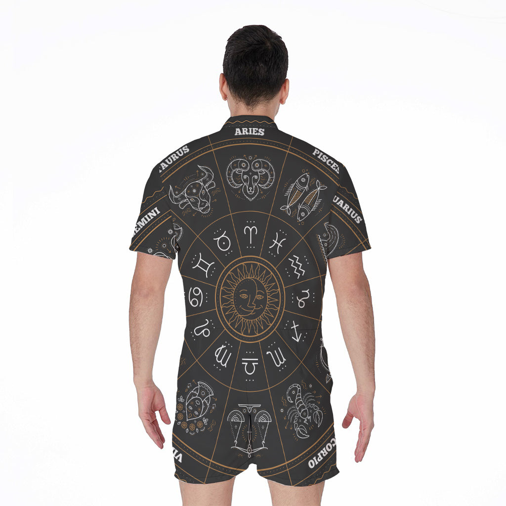 Vintage Zodiac Circle Print Men's Rompers