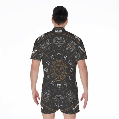 Vintage Zodiac Circle Print Men's Rompers