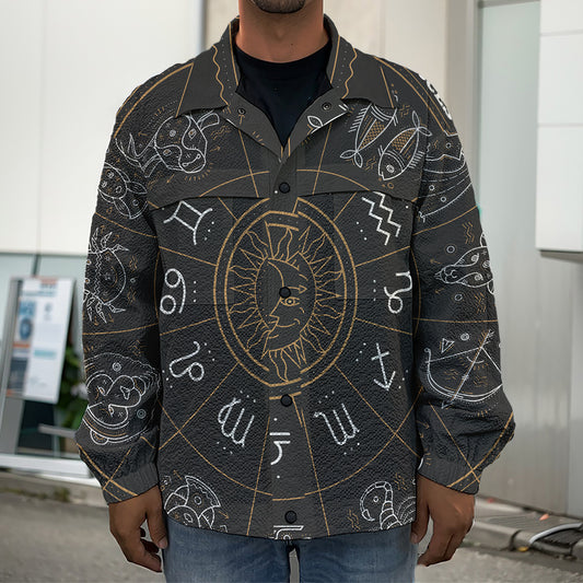 Vintage Zodiac Circle Print Men's Shirt Jacket