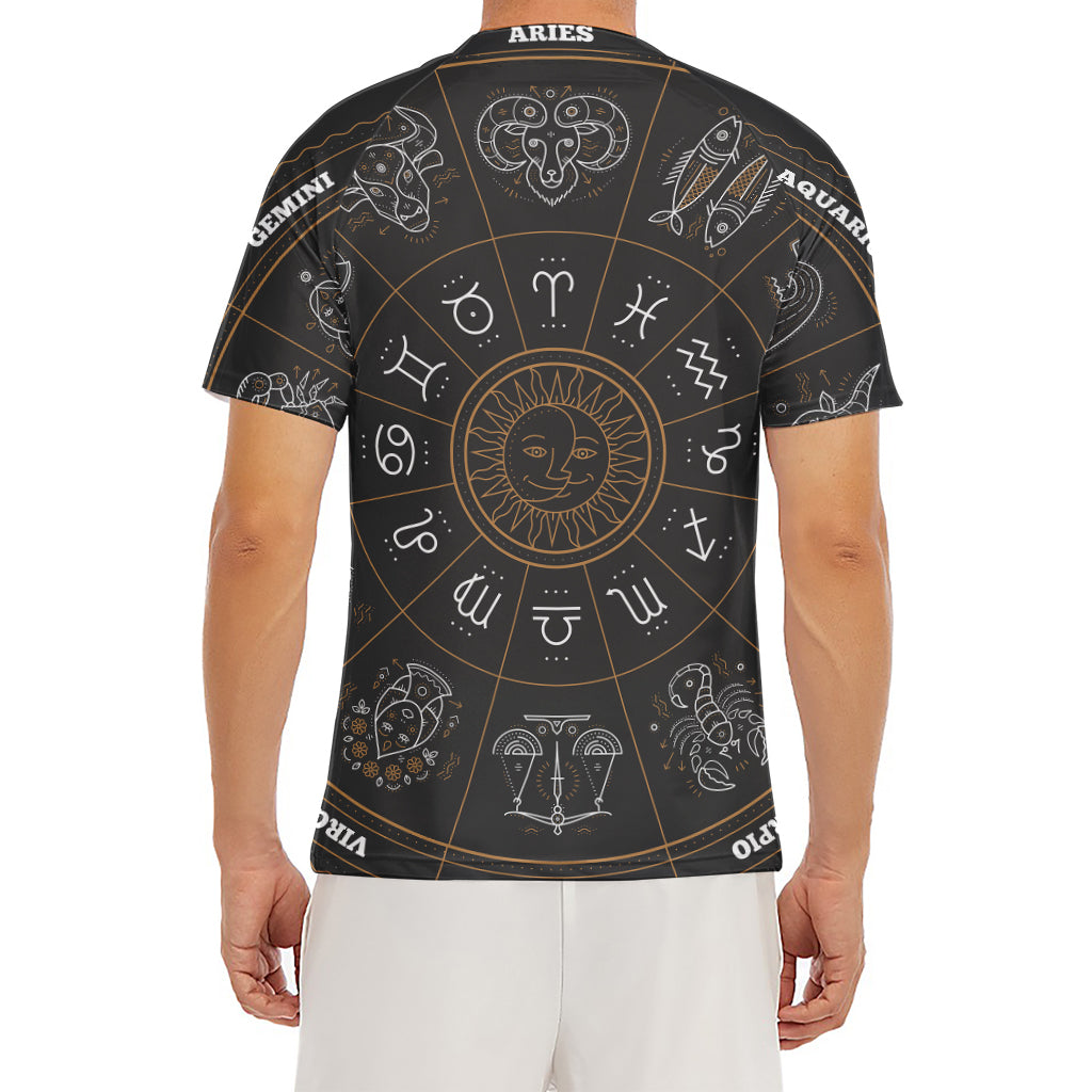 Vintage Zodiac Circle Print Men's Short Sleeve Rash Guard