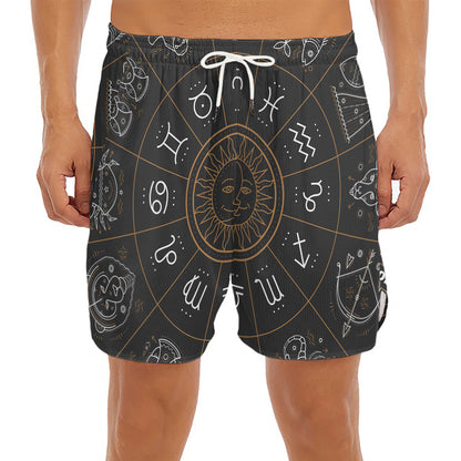 Vintage Zodiac Circle Print Men's Split Running Shorts
