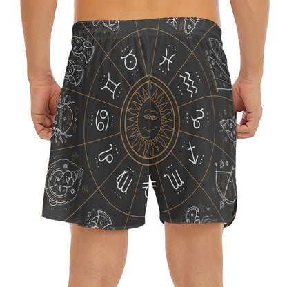 Vintage Zodiac Circle Print Men's Split Running Shorts