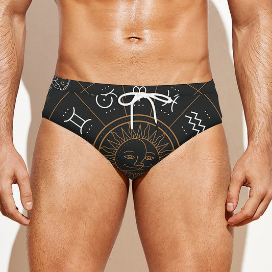 Vintage Zodiac Circle Print Men's Swim Briefs