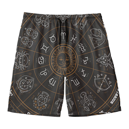 Vintage Zodiac Circle Print Men's Swim Trunks