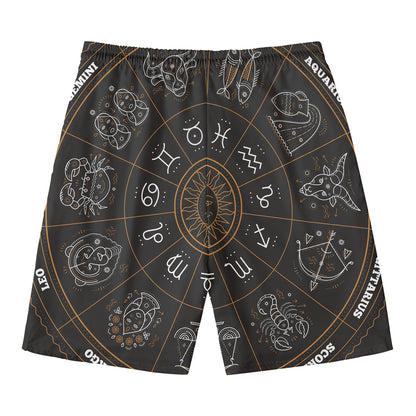 Vintage Zodiac Circle Print Men's Swim Trunks