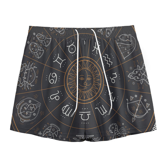 Vintage Zodiac Circle Print Mesh Shorts