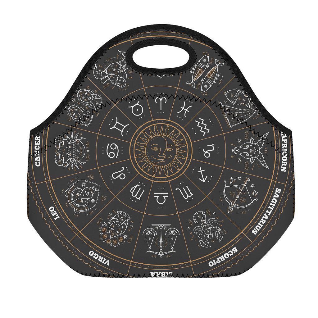 Vintage Zodiac Circle Print Neoprene Lunch Bag