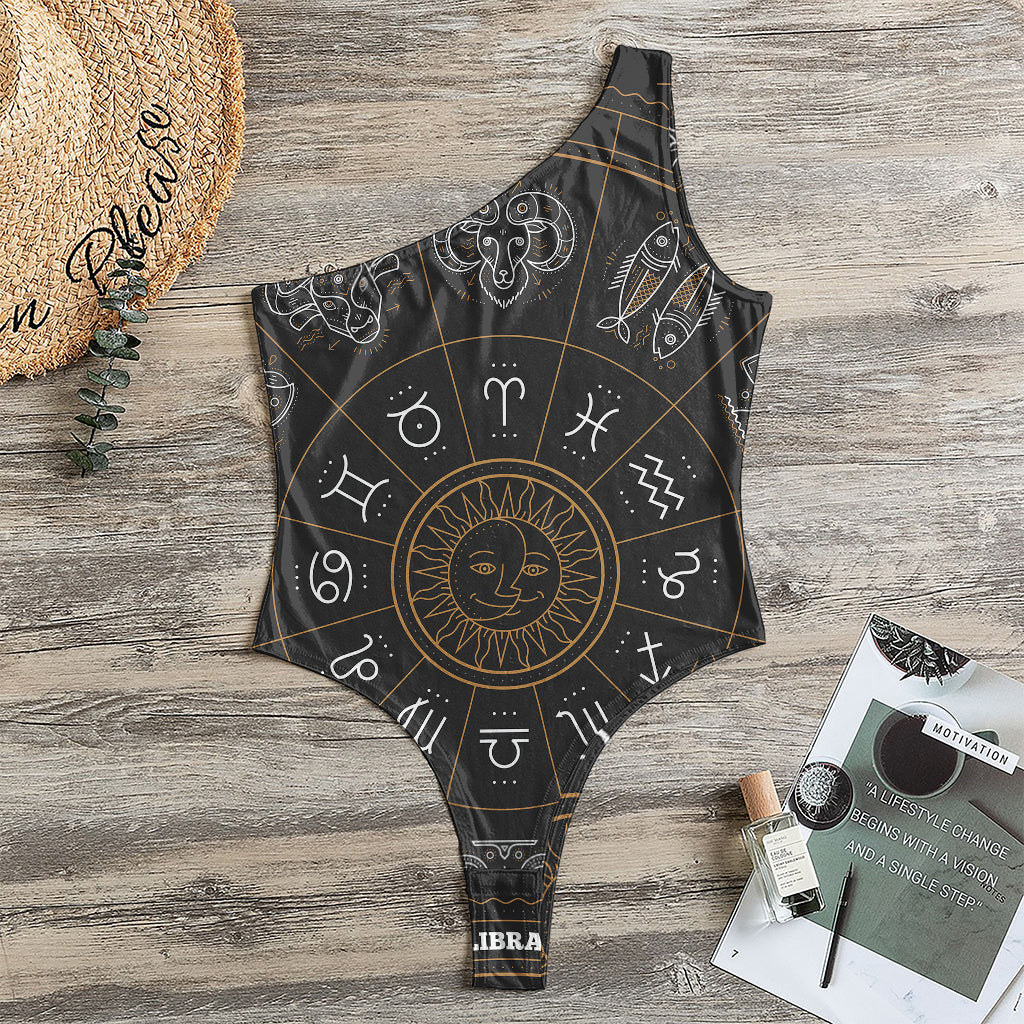 Vintage Zodiac Circle Print One Shoulder Bodysuit